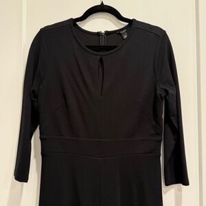 Ann Taylor Classic Black 3/4 Sleeve Midi Dress with Keyhole